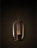 Savannah Smoke Gray Glass Pendant Light with Gold Finish Integrated LED Ceiling Hanging Lamp