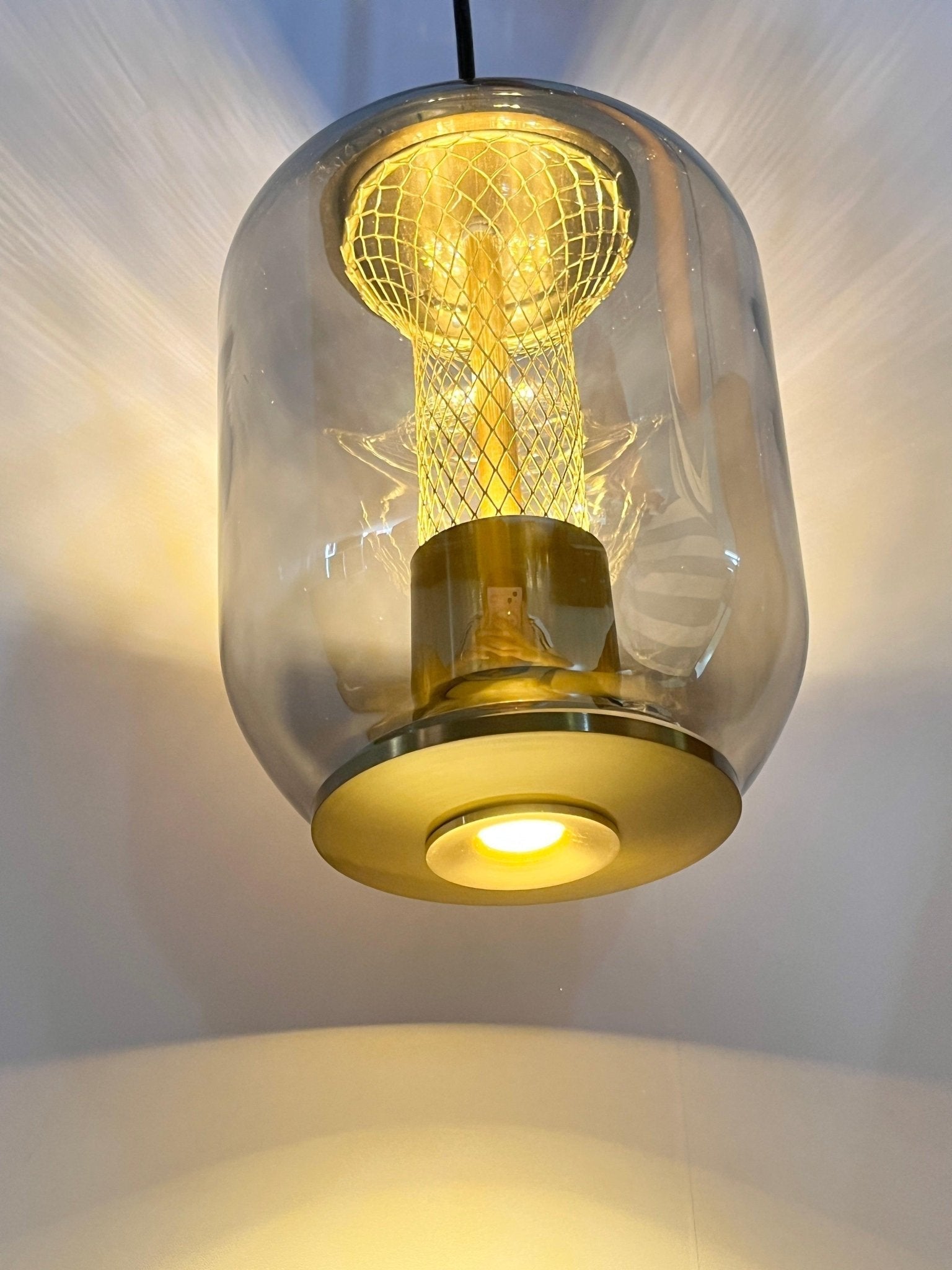 Savannah Smoke Gray Glass Pendant Light with Gold Finish Integrated LED Ceiling Hanging Lamp
