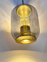 Savannah Smoke Gray Glass Pendant Light with Gold Finish Integrated LED Ceiling Hanging Lamp