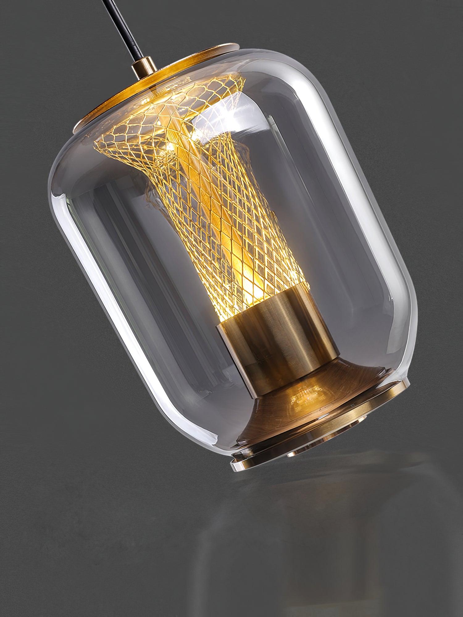 Savannah Smoke Gray Glass Pendant Light with Gold Finish Integrated LED Ceiling Hanging Lamp