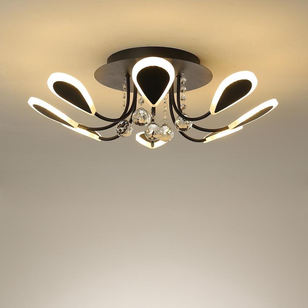 Modern LED Crystal Flush Mount Ceiling Light 8 Lights for Luxury Indoor Home Lighting