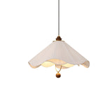 Scalloped Edge Pleated Shade Pendant Light Walnut Finish Indoor Hanging Lamp