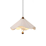 Scalloped Edge Pleated Shade Pendant Light Walnut Finish Indoor Hanging Lamp
