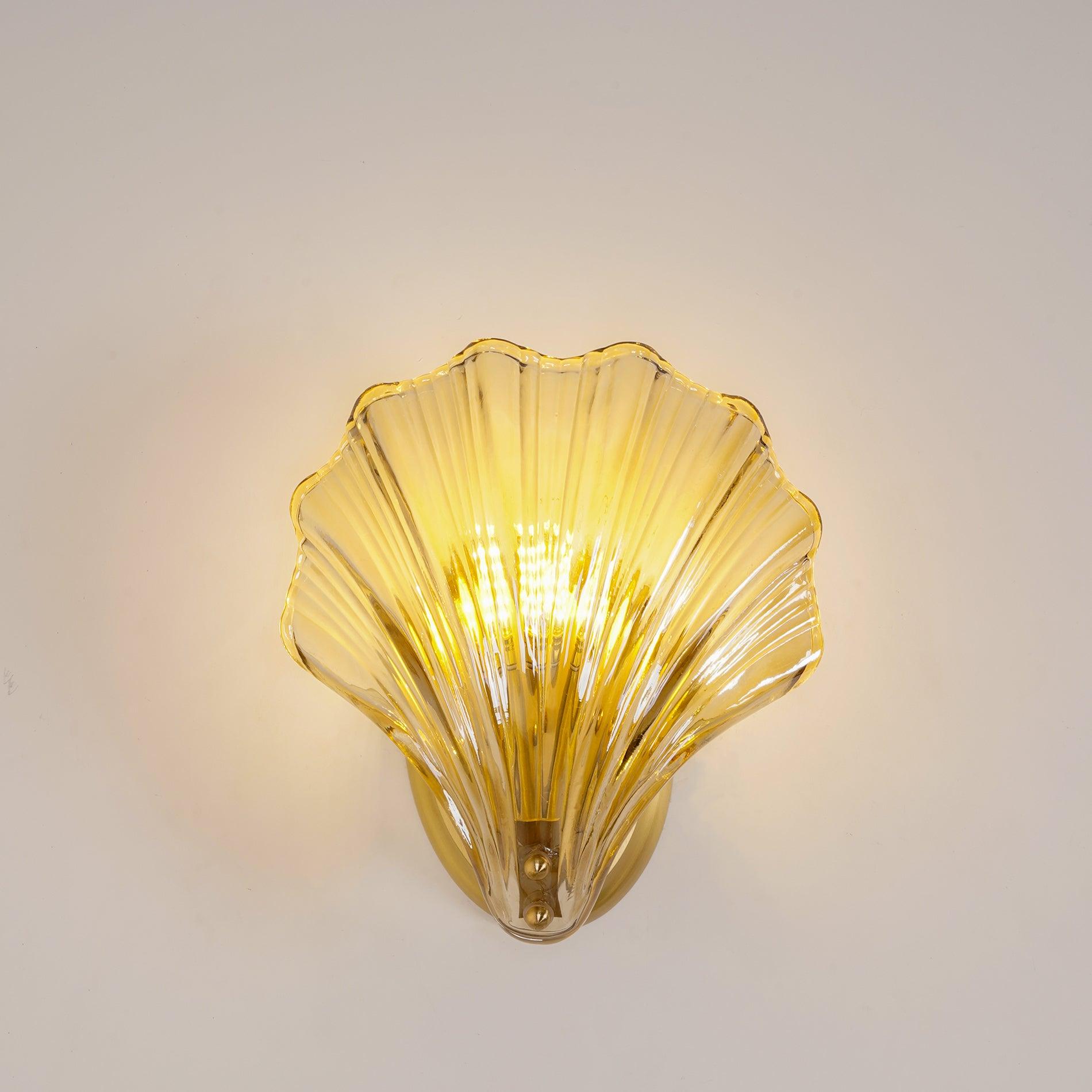 Scalloped Glass Shell Wall Sconce Set of 2 with Brass Finish for Indoor Lighting