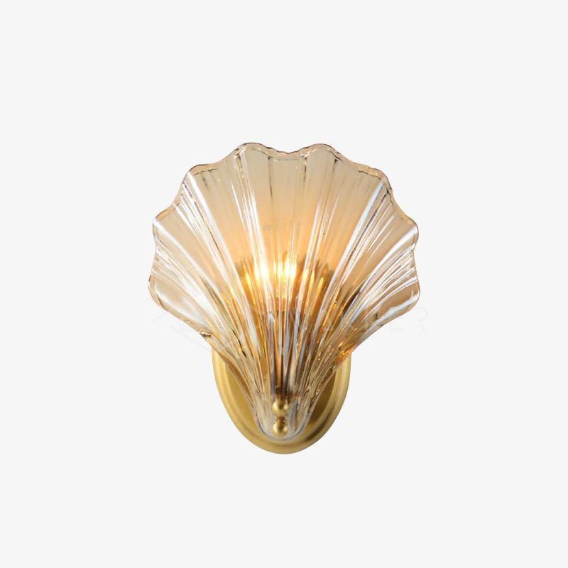 Scalloped Glass Shell Wall Sconce Set of 2 with Brass Finish for Indoor Lighting