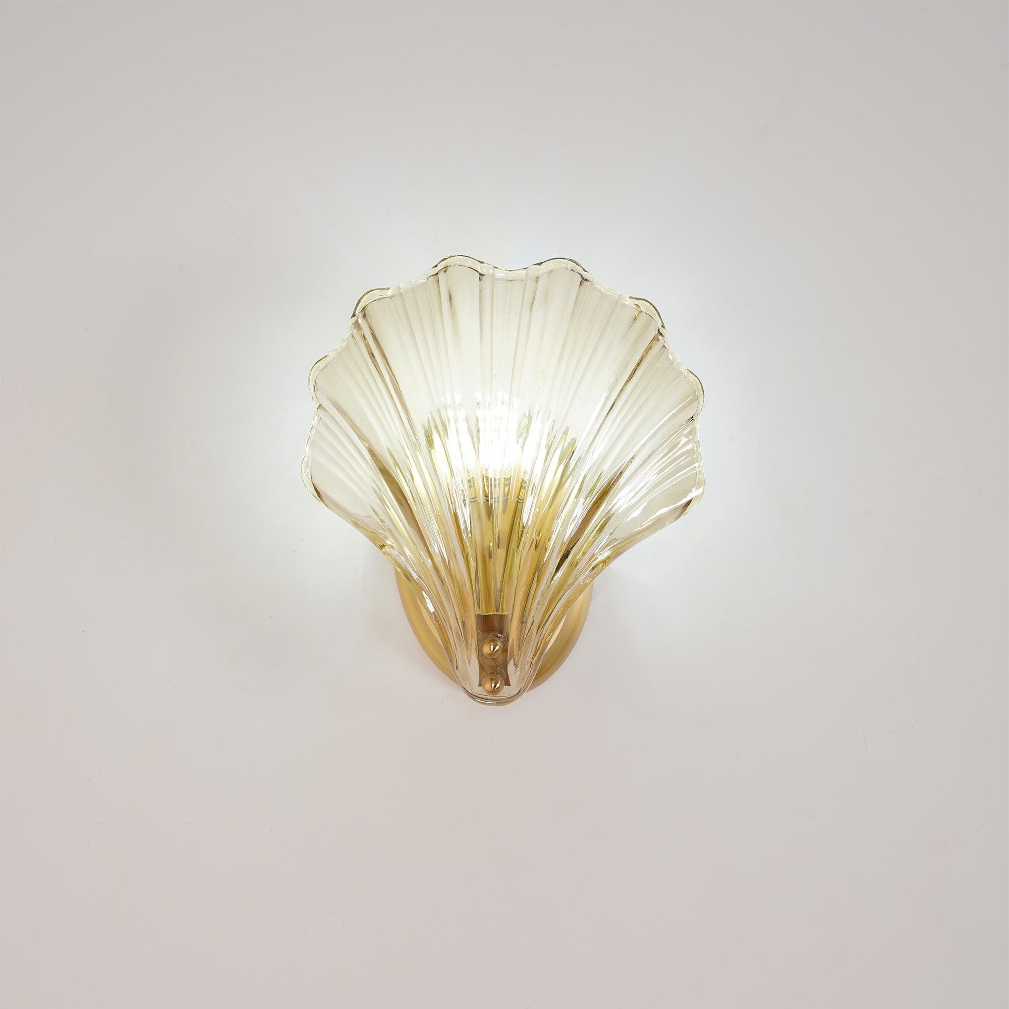 Scalloped Glass Shell Wall Sconce Set of 2 with Brass Finish for Indoor Lighting