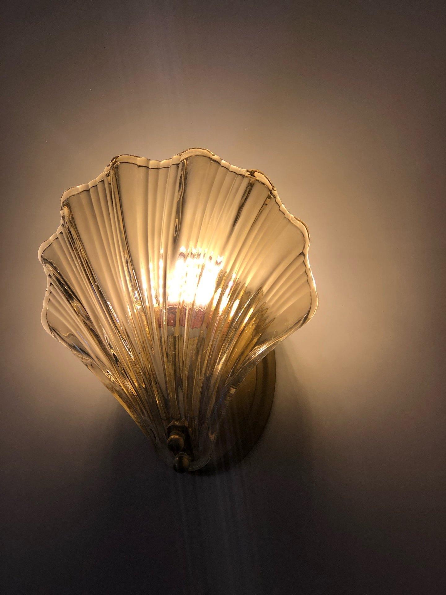 Scalloped Glass Shell Wall Sconce Set of 2 with Brass Finish for Indoor Lighting