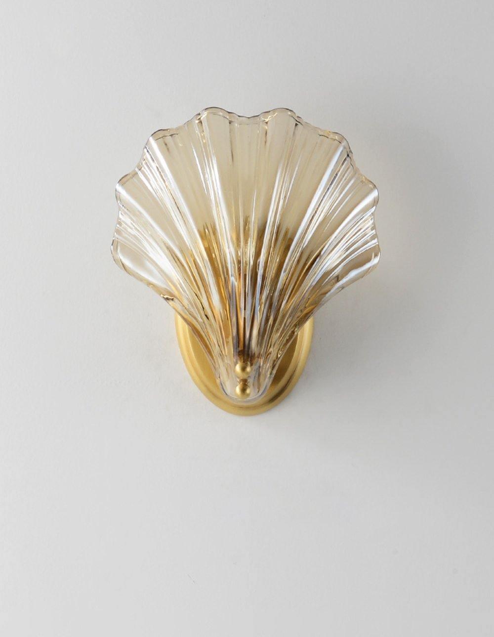 Scalloped Glass Shell Wall Sconce Set of 2 with Brass Finish for Indoor Lighting