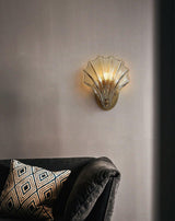 Scalloped Glass Shell Wall Sconce Set of 2 with Brass Finish for Indoor Lighting