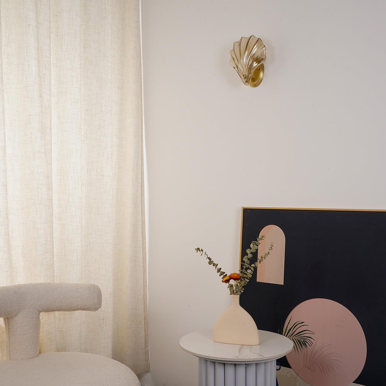 Scalloped Glass Shell Wall Sconce Set of 2 with Brass Finish for Indoor Lighting