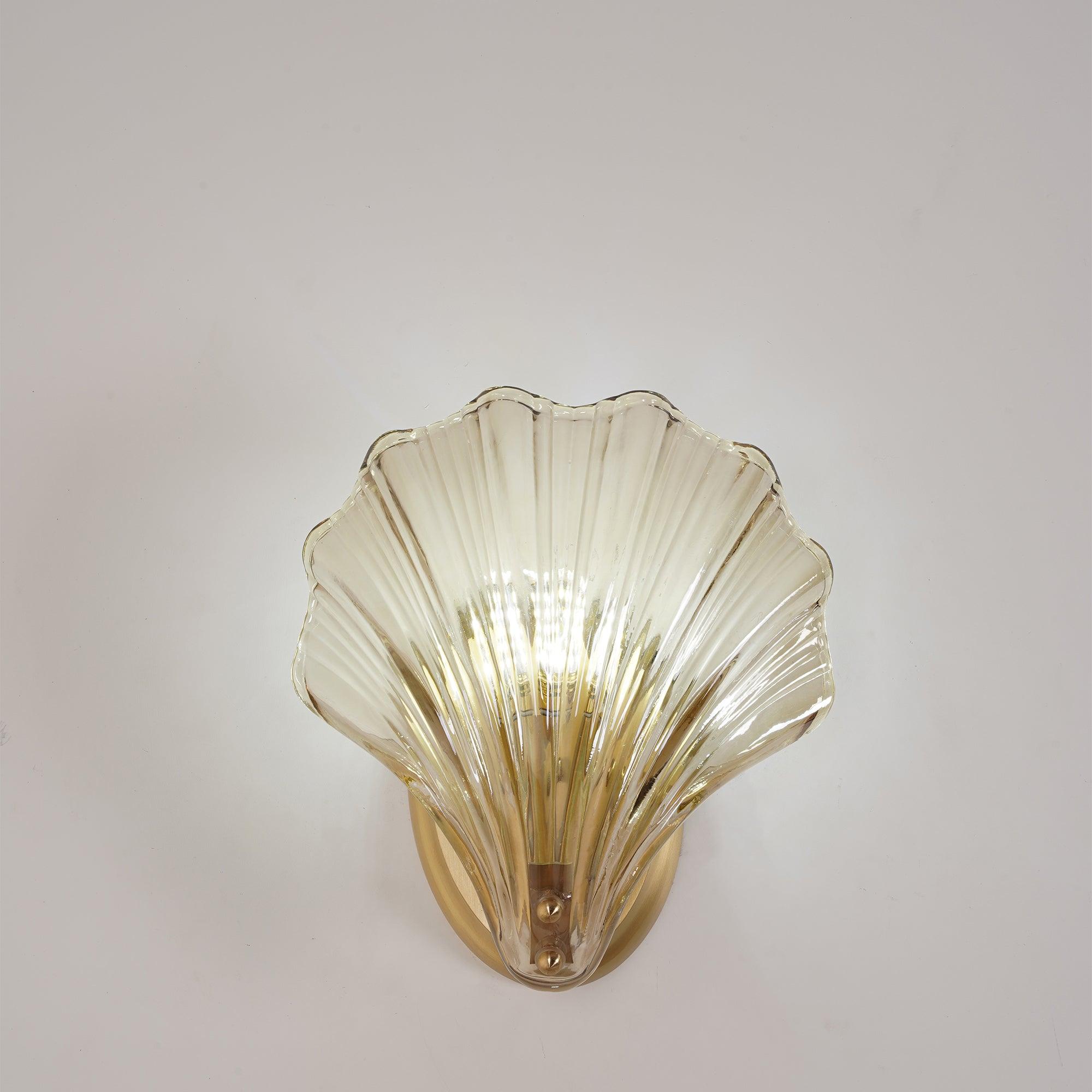 Scalloped Glass Shell Wall Sconce Set of 2 with Brass Finish for Indoor Lighting