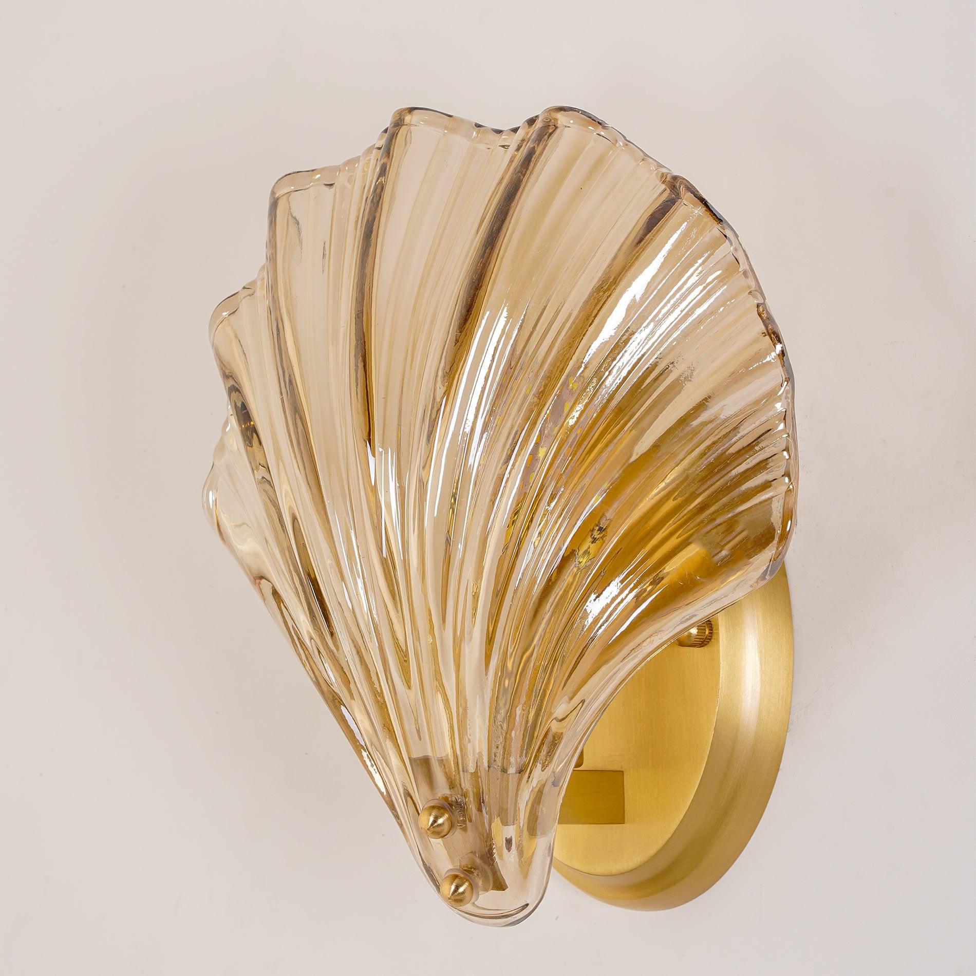 Scalloped Glass Shell Wall Sconce Set of 2 with Brass Finish for Indoor Lighting