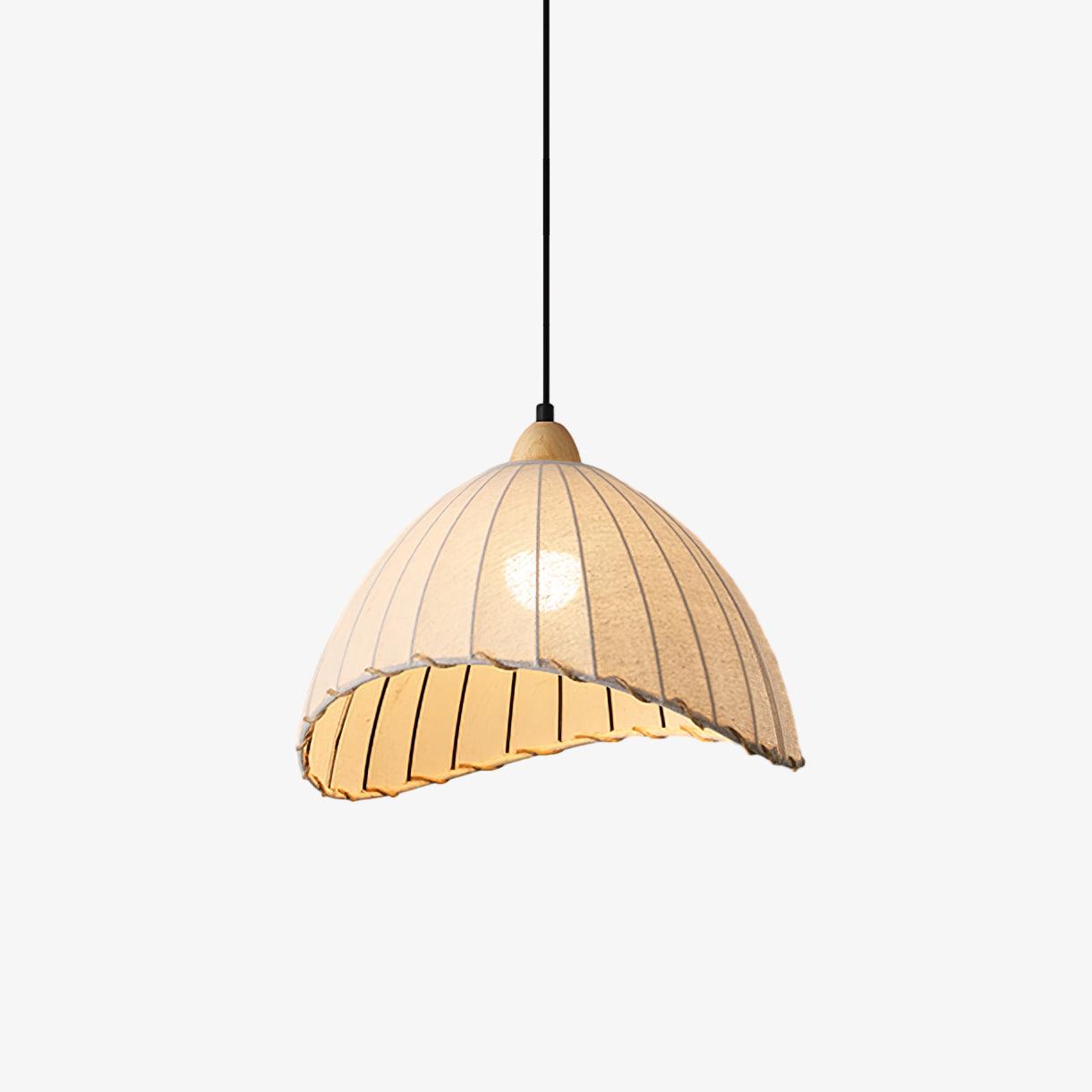 Scandi Sanna Fabric Pendant Lamp with Wood Accents Modern Interior Hanging Light