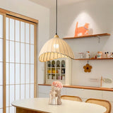 Scandi Sanna Fabric Pendant Lamp with Wood Accents Modern Interior Hanging Light