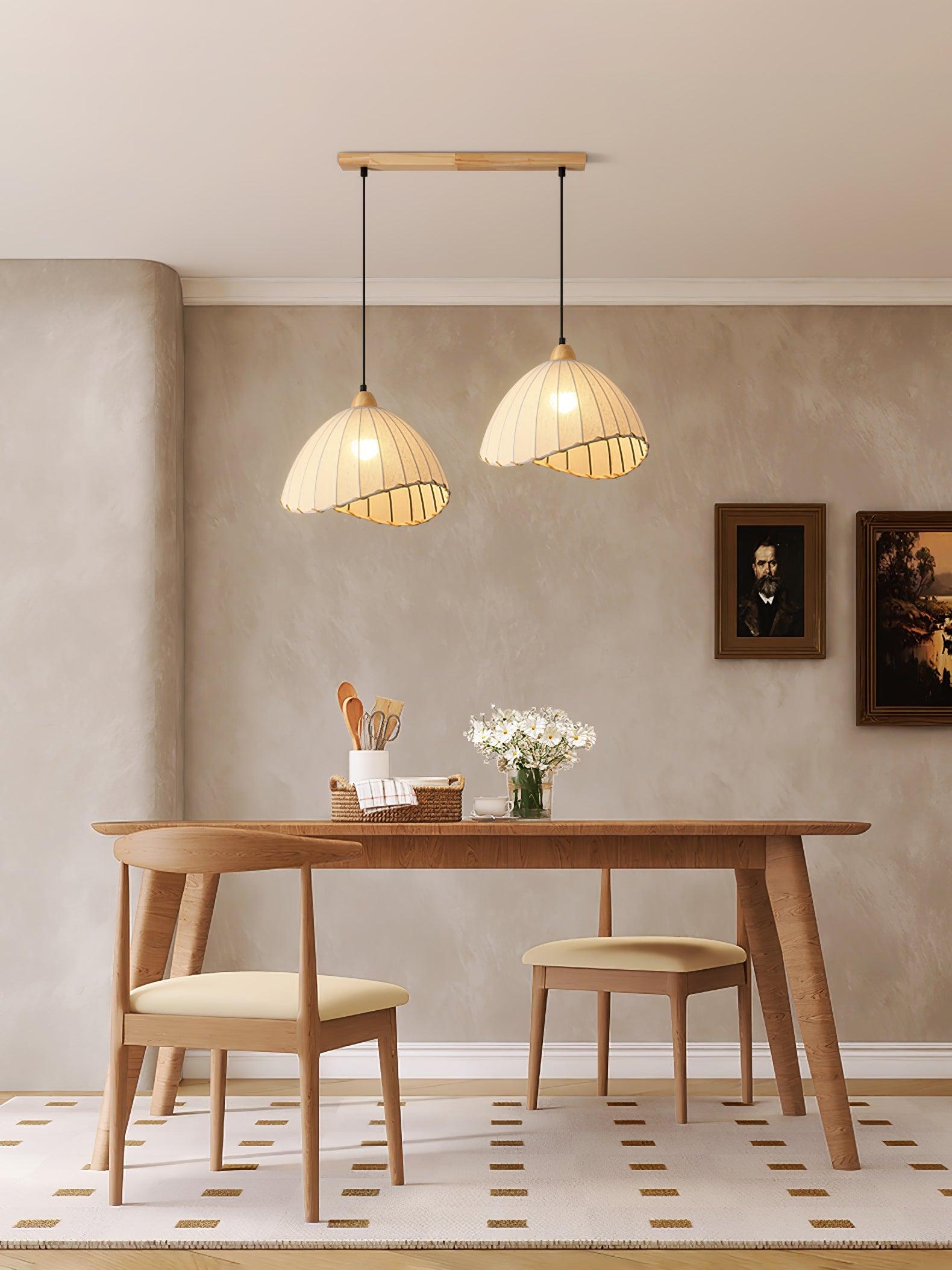 Scandi Sanna Fabric Pendant Lamp with Wood Accents Modern Interior Hanging Light