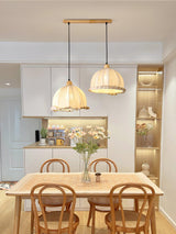 Scandi Sanna Fabric Pendant Lamp with Wood Accents Modern Interior Hanging Light