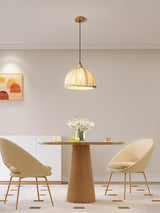 Scandi Sanna Fabric Pendant Lamp with Wood Accents Modern Interior Hanging Light