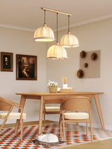 Scandi Sanna Fabric Pendant Lamp with Wood Accents Modern Interior Hanging Light
