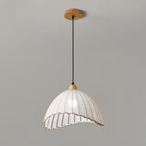 Scandi Sanna Fabric Pendant Lamp with Wood Accents Modern Interior Hanging Light