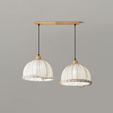 Scandi Sanna Fabric Pendant Lamp with Wood Accents Modern Interior Hanging Light