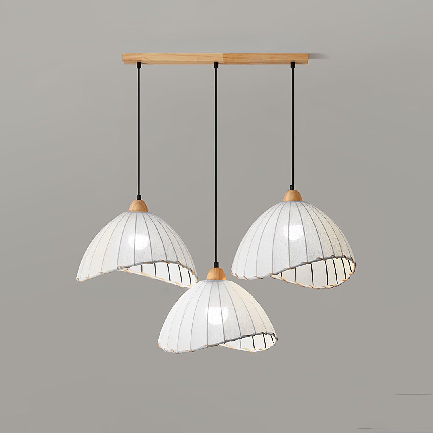 Scandi Sanna Fabric Pendant Lamp with Wood Accents Modern Interior Hanging Light