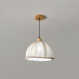 Scandi Sanna Fabric Pendant Lamp with Wood Accents Modern Interior Hanging Light