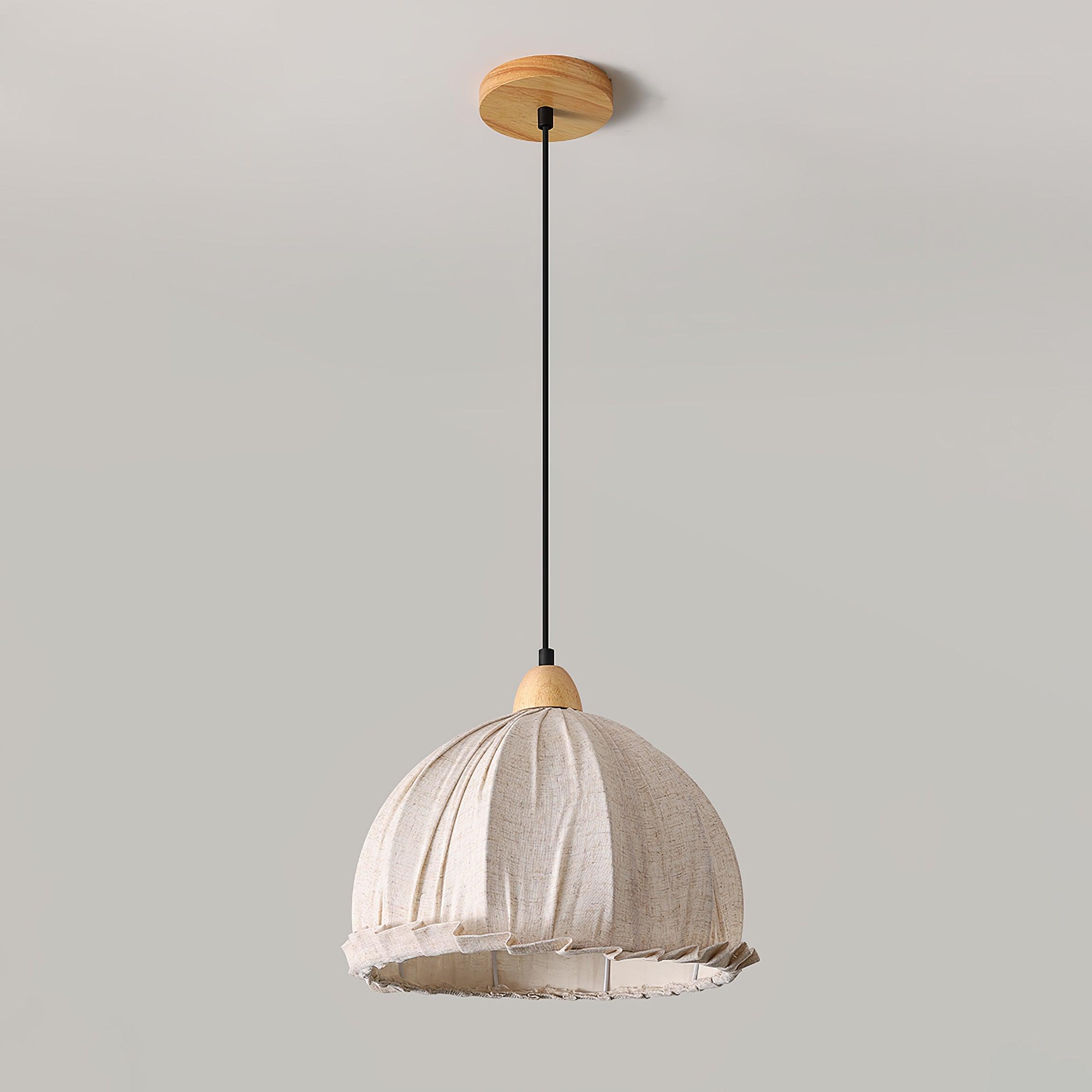 Scandi Sanna Fabric Pendant Lamp with Wood Accents Modern Interior Hanging Light