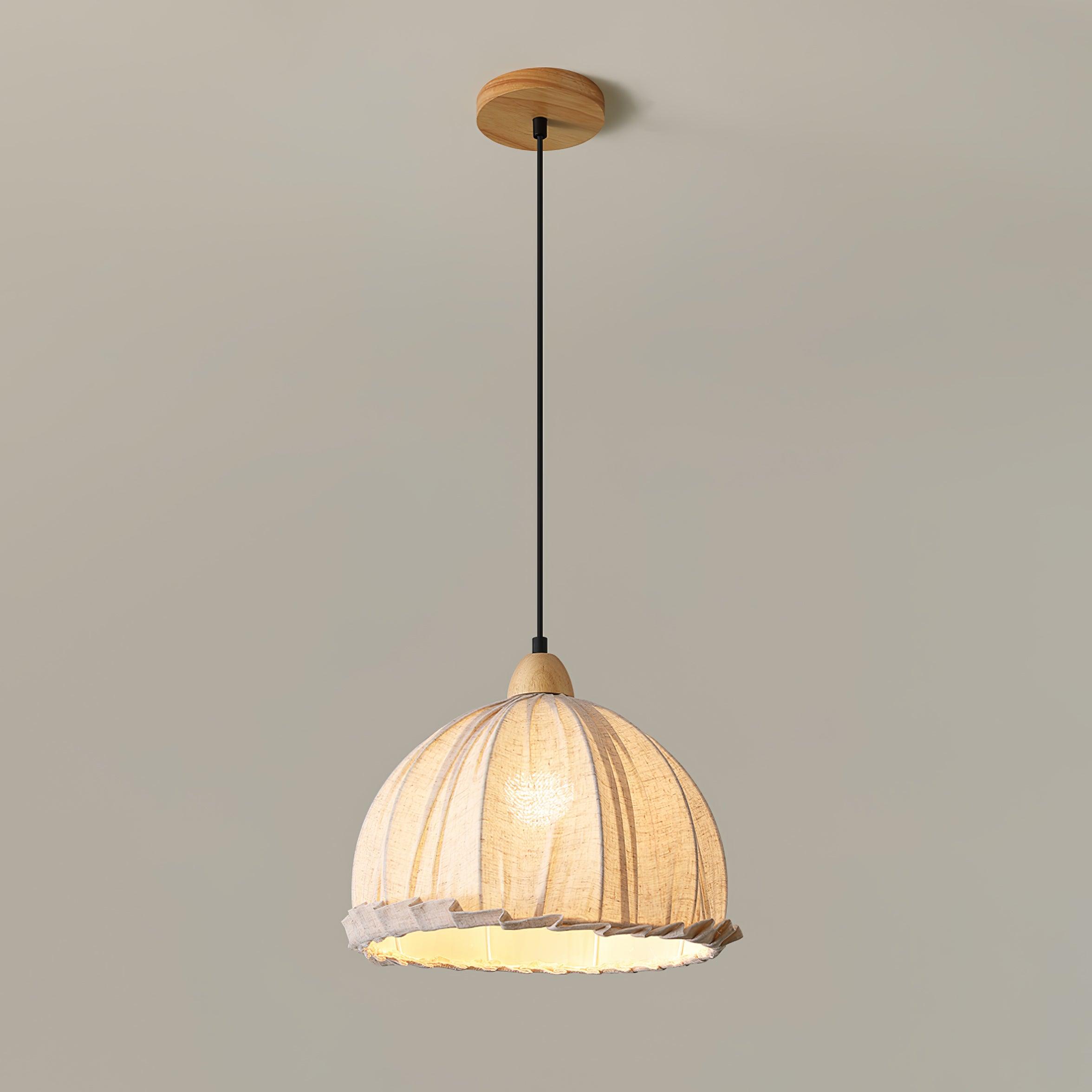 Scandi Sanna Fabric Pendant Lamp with Wood Accents Modern Interior Hanging Light