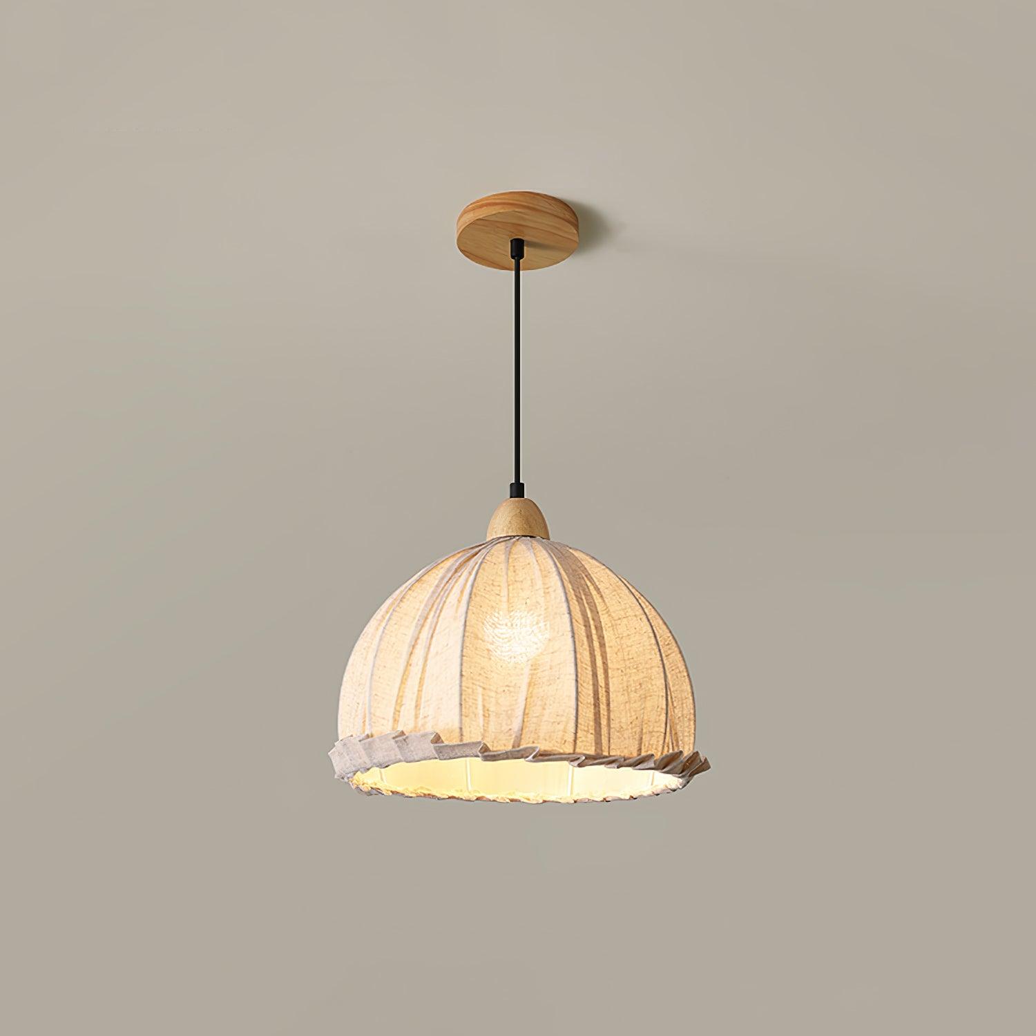 Scandi Sanna Fabric Pendant Lamp with Wood Accents Modern Interior Hanging Light
