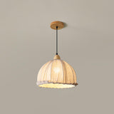 Scandi Sanna Fabric Pendant Lamp with Wood Accents Modern Interior Hanging Light