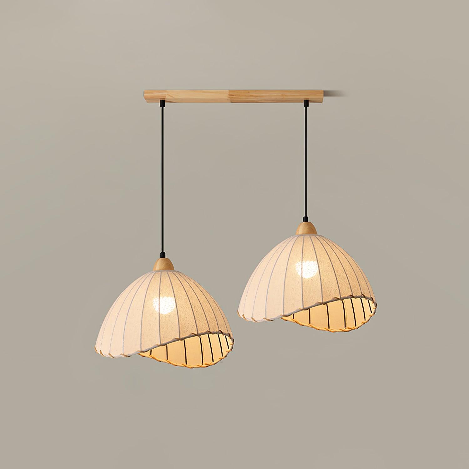 Scandi Sanna Fabric Pendant Lamp with Wood Accents Modern Interior Hanging Light