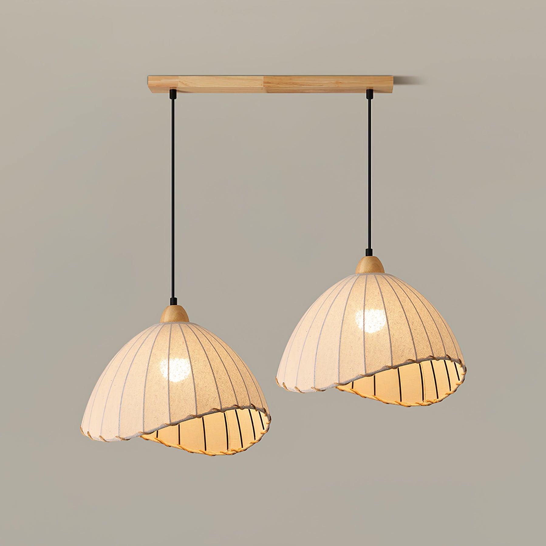 Scandi Sanna Fabric Pendant Lamp with Wood Accents Modern Interior Hanging Light