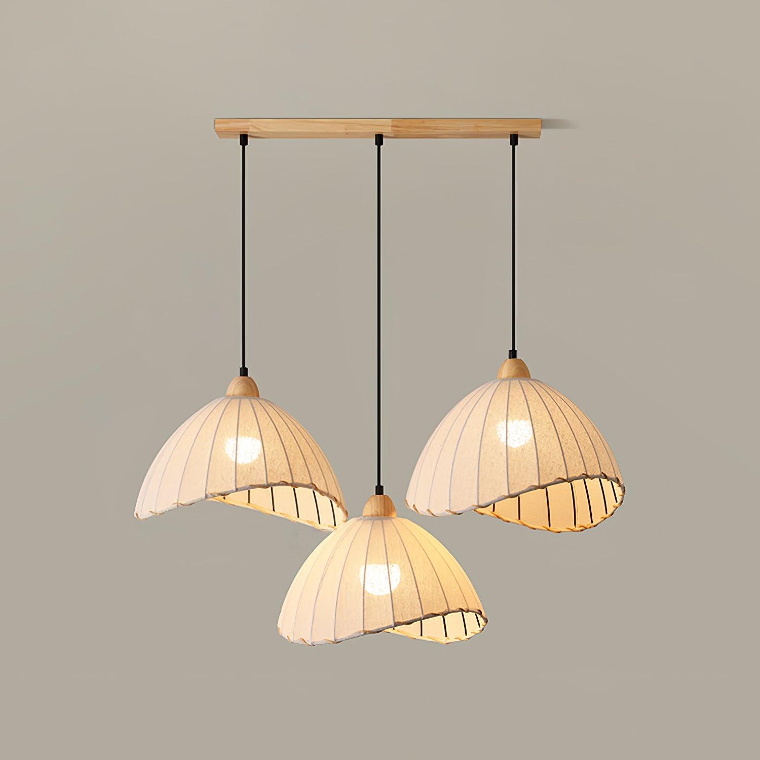 Scandi Sanna Fabric Pendant Lamp with Wood Accents Modern Interior Hanging Light