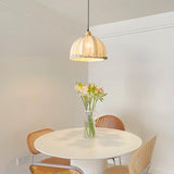 Scandi Sanna Fabric Pendant Lamp with Wood Accents Modern Interior Hanging Light