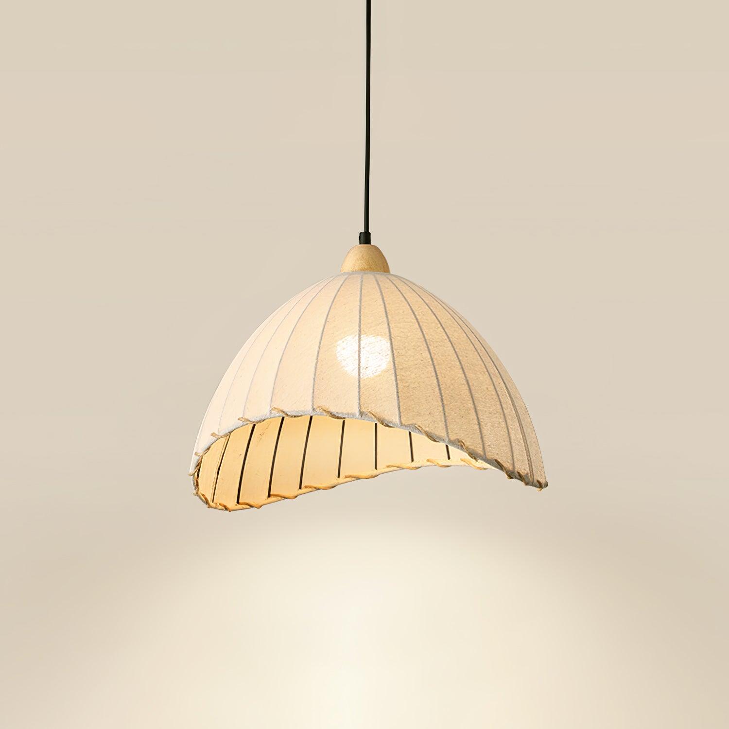 Scandi Sanna Fabric Pendant Lamp with Wood Accents Modern Interior Hanging Light