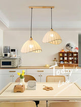 Scandi Sanna Fabric Pendant Lamp with Wood Accents Modern Interior Hanging Light