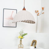 Scandi Sanna Fabric Pendant Lamp with Wood Accents Modern Interior Hanging Light
