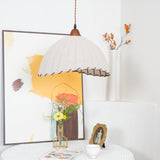 Scandi Sanna Fabric Pendant Lamp with Wood Accents Modern Interior Hanging Light