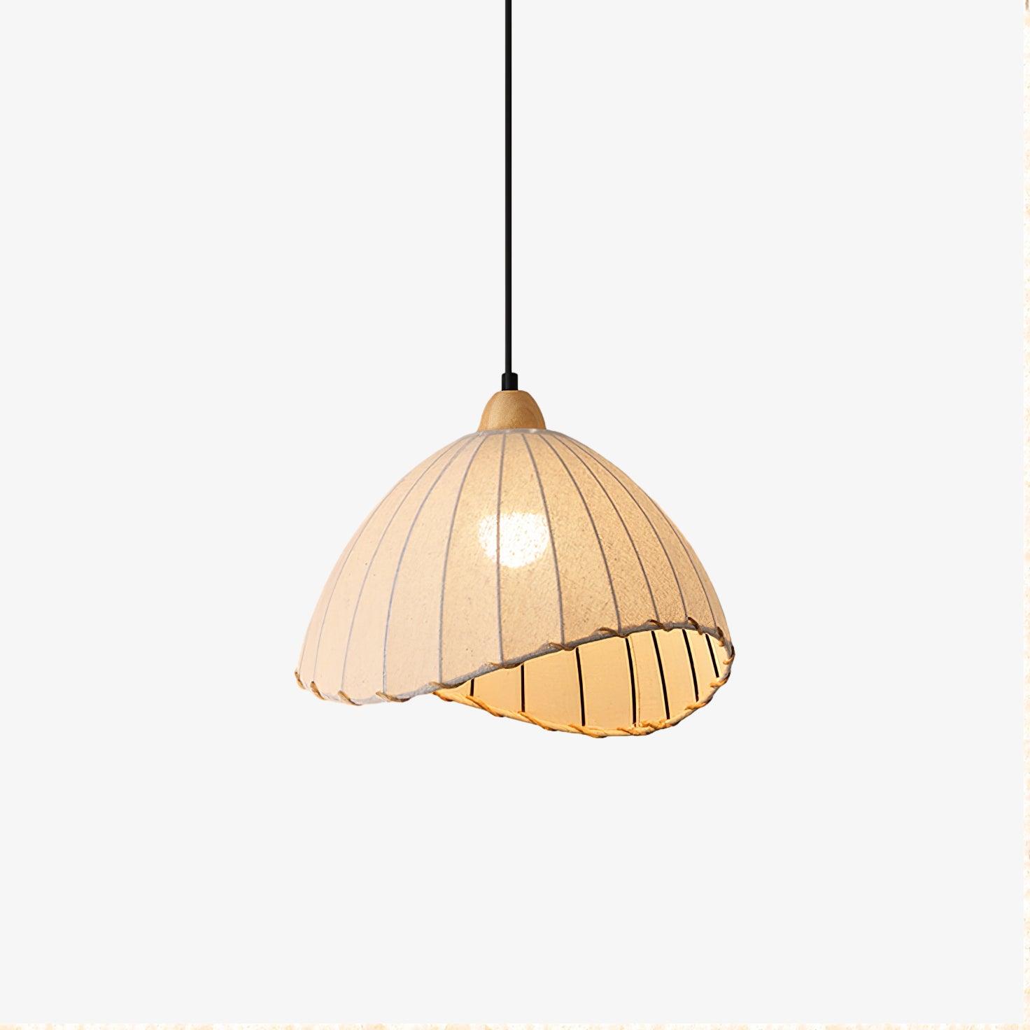 Scandi Sanna Fabric Pendant Lamp with Wood Accents Modern Interior Hanging Light