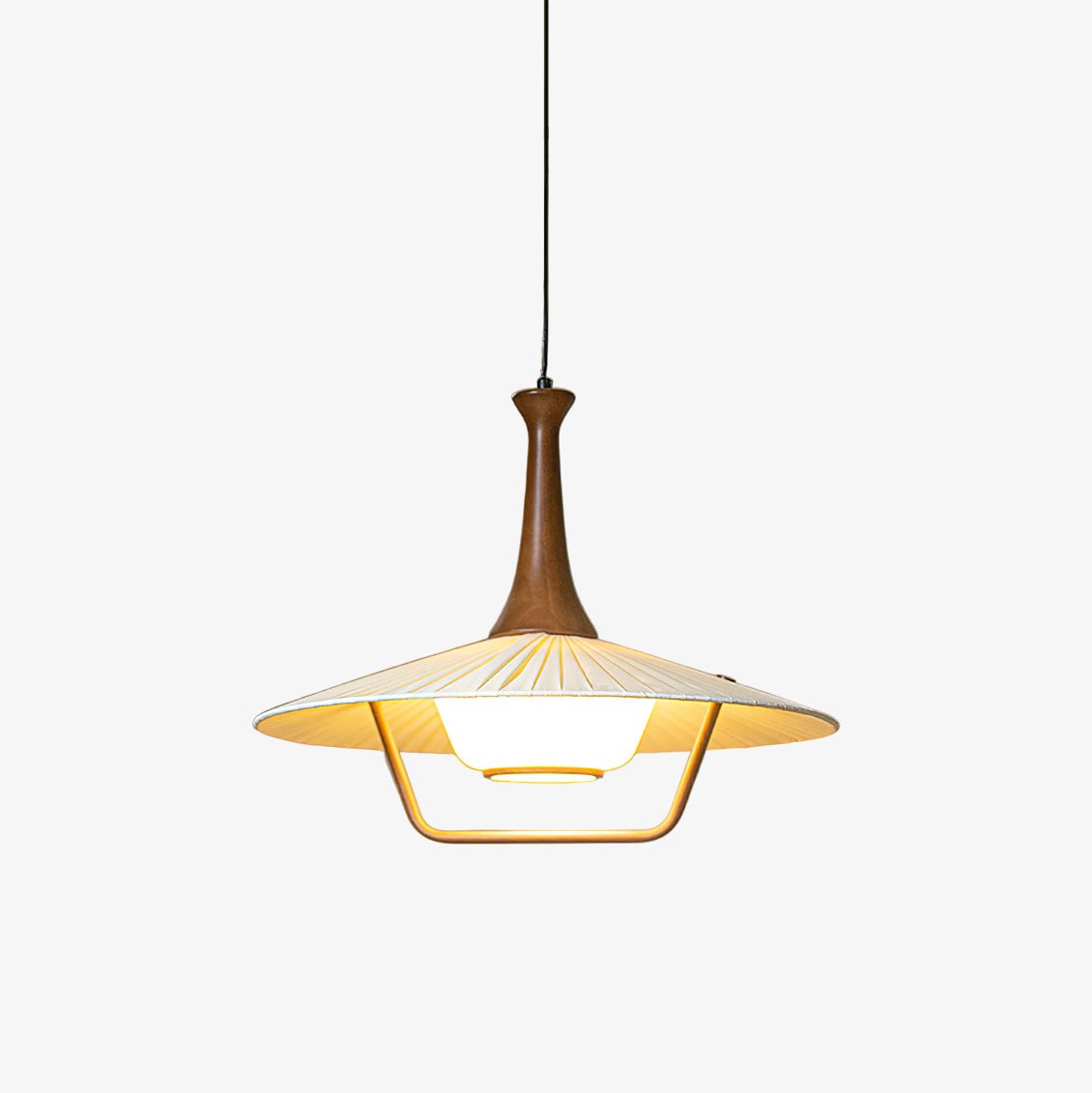 Scandinavian Eikon Hanging Pendant Lamp with Walnut Wood Neck and Fabric Shade