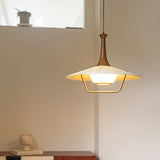 Scandinavian Eikon Hanging Pendant Lamp with Walnut Wood Neck and Fabric Shade