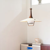 Scandinavian Eikon Hanging Pendant Lamp with Walnut Wood Neck and Fabric Shade