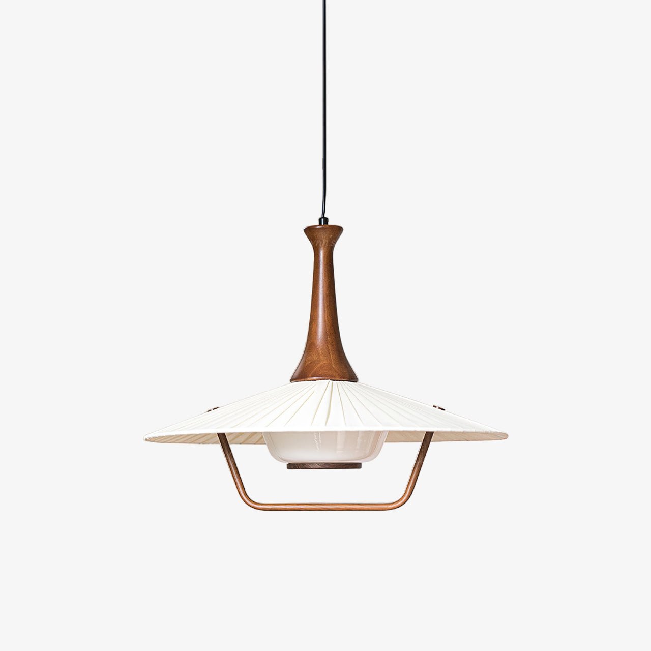 Scandinavian Eikon Hanging Pendant Lamp with Walnut Wood Neck and Fabric Shade