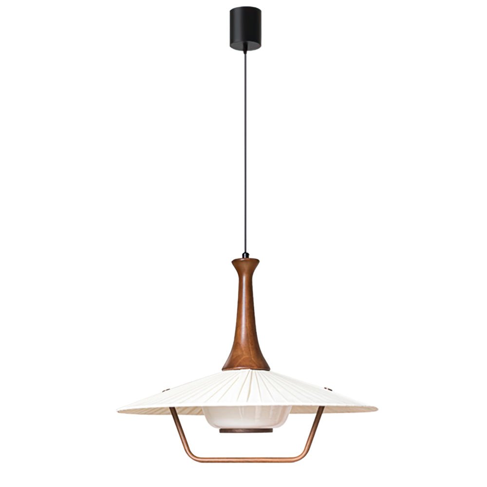 Scandinavian Eikon Hanging Pendant Lamp with Walnut Wood Neck and Fabric Shade