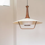 Scandinavian Eikon Hanging Pendant Lamp with Walnut Wood Neck and Fabric Shade