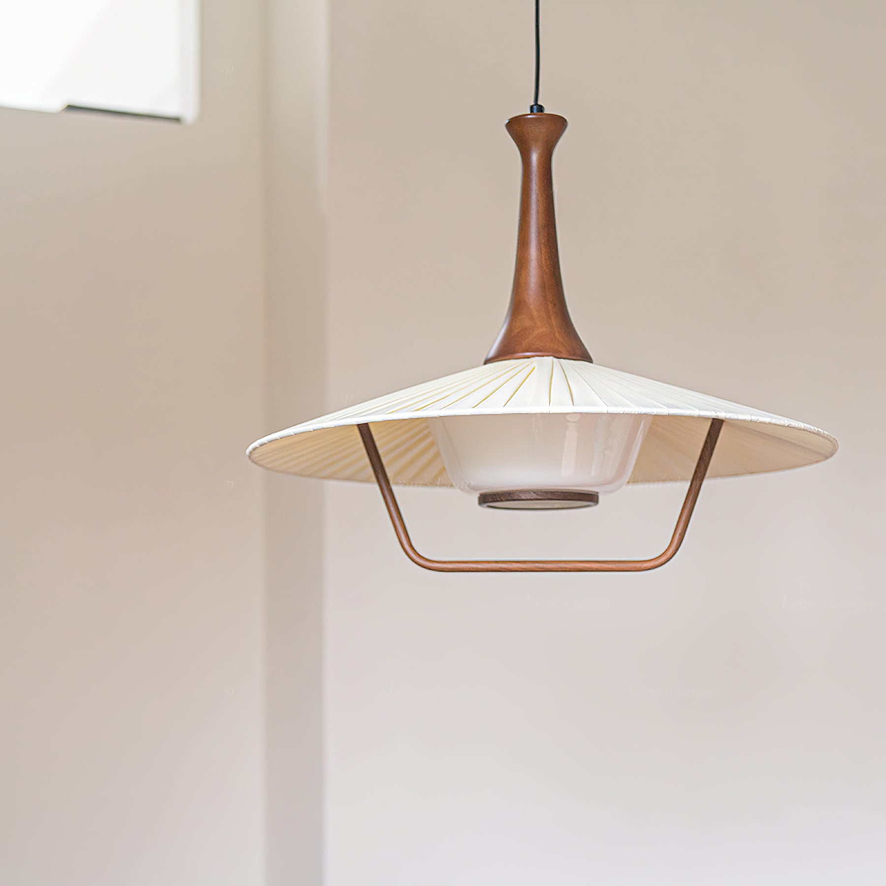 Scandinavian Eikon Hanging Pendant Lamp with Walnut Wood Neck and Fabric Shade