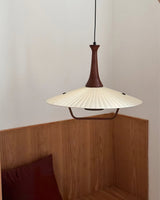 Scandinavian Eikon Hanging Pendant Lamp with Walnut Wood Neck and Fabric Shade