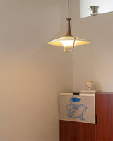 Scandinavian Eikon Hanging Pendant Lamp with Walnut Wood Neck and Fabric Shade