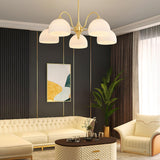 Scandinavian Striped Glass Bowl Chandelier Modern Gold Pendant Light for Dining Room