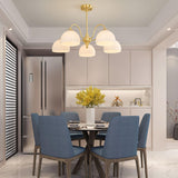 Scandinavian Striped Glass Bowl Chandelier Modern Gold Pendant Light for Dining Room